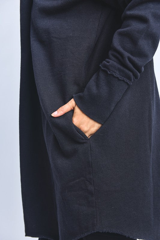 The Zander Longline Hoodie Cardigan in Black