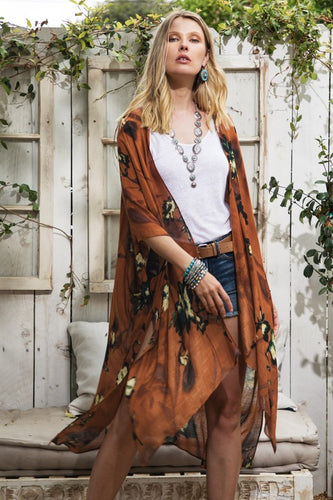 Fall Floral Kimono in Rust