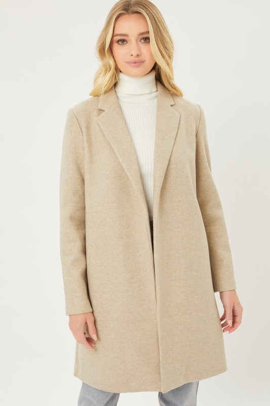 JQ Fleece Long Line Coat in Oatmeal