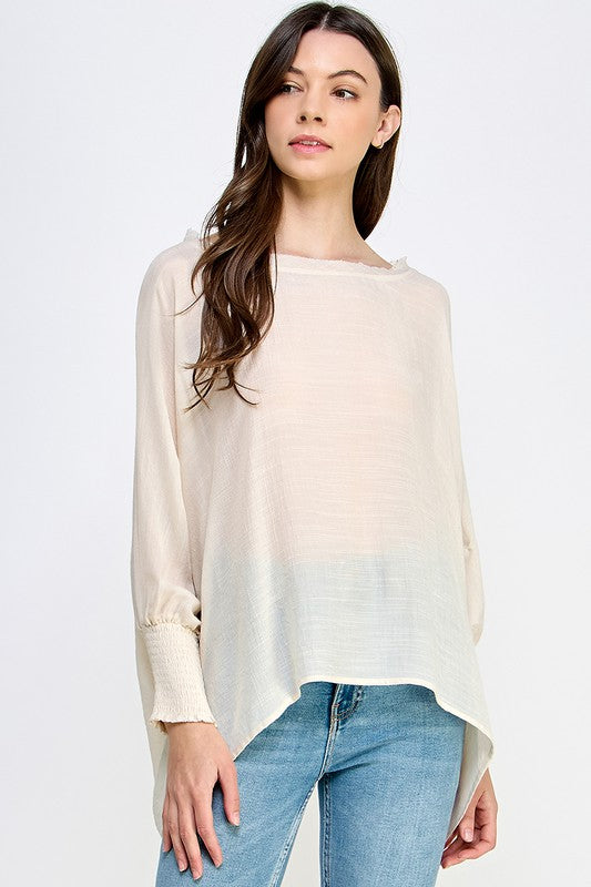 Oversized Top with Smocked Sleeves