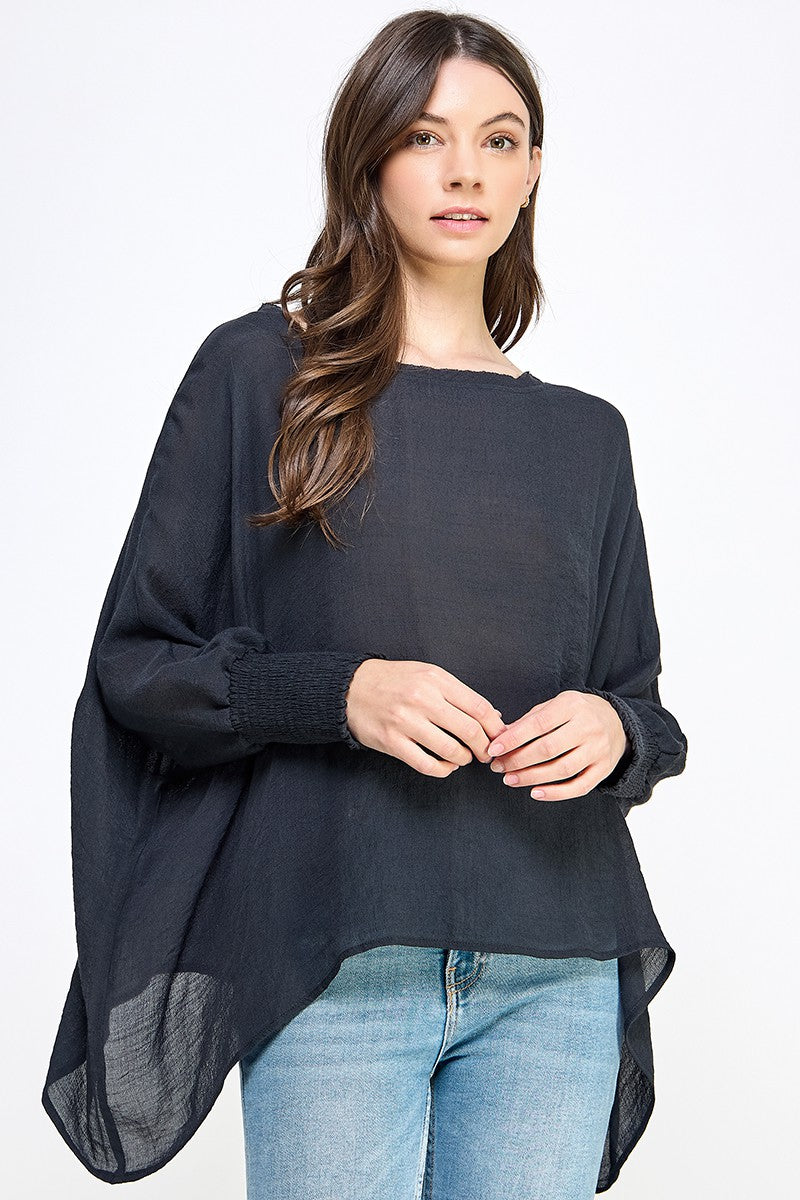 Oversized Top with Smocked Sleeves