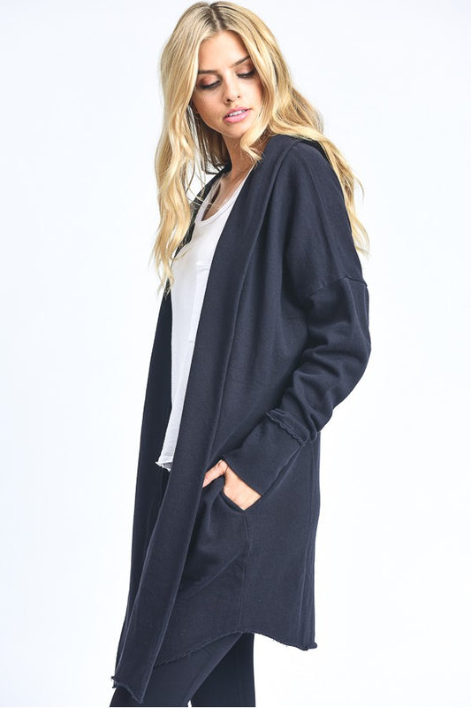 The Zander Longline Hoodie Cardigan in Black