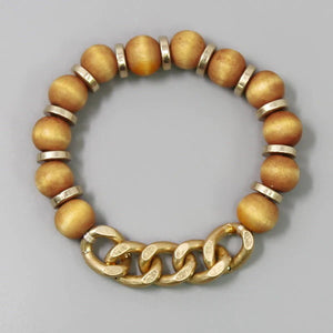 Wood Bead & Linked Chain Bracelet