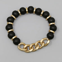 Wood Bead & Linked Chain Bracelet