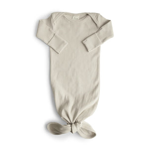 Ribbed Knotted Baby Gown & Beanie in Ivory