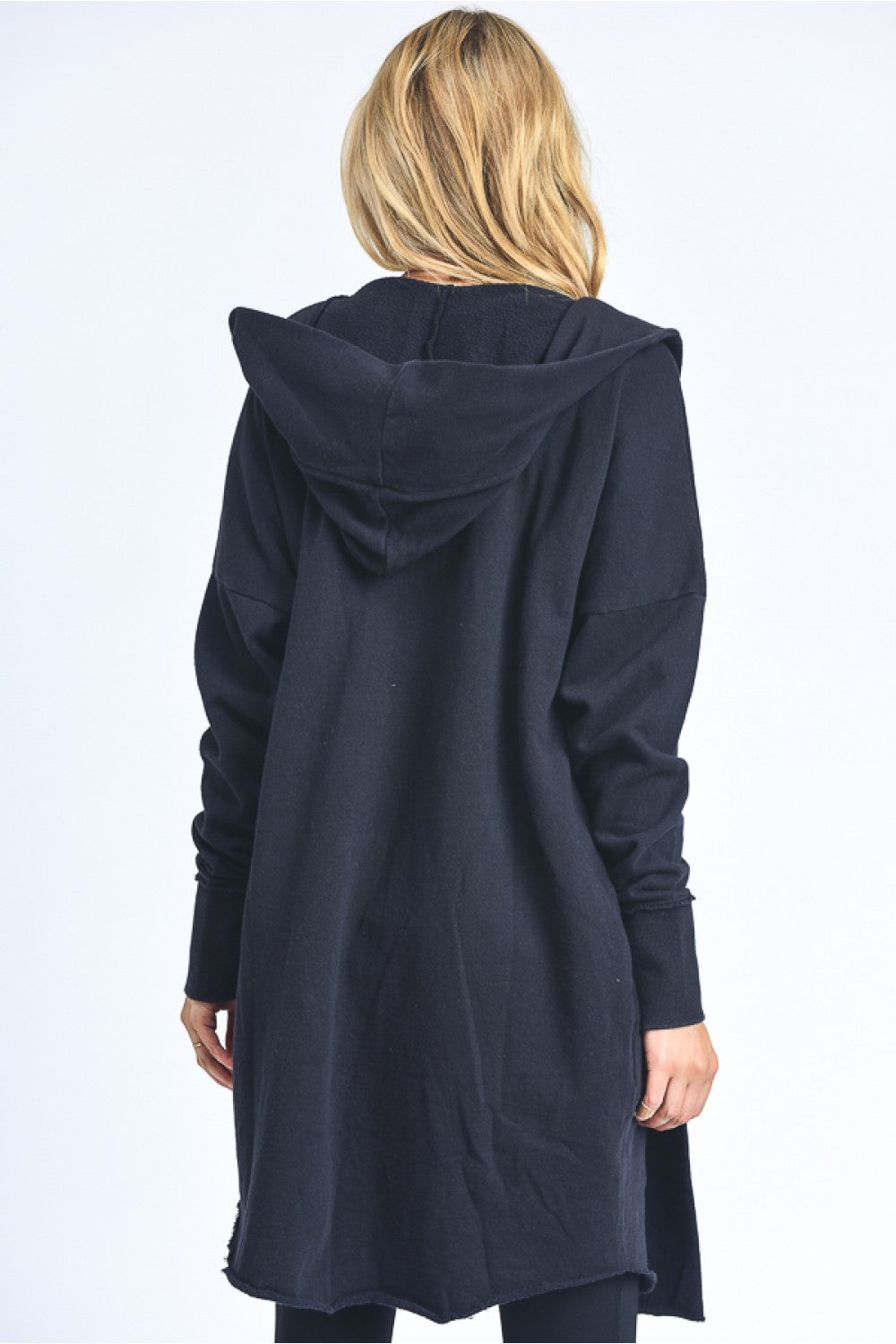 The Zander Longline Hoodie Cardigan in Black