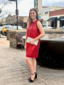 The Sequin Holiday Dress in Red