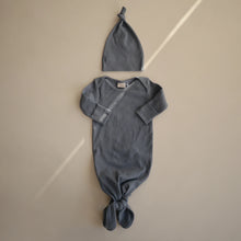 Ribbed Knotted Baby Gown & Beanie in Blue