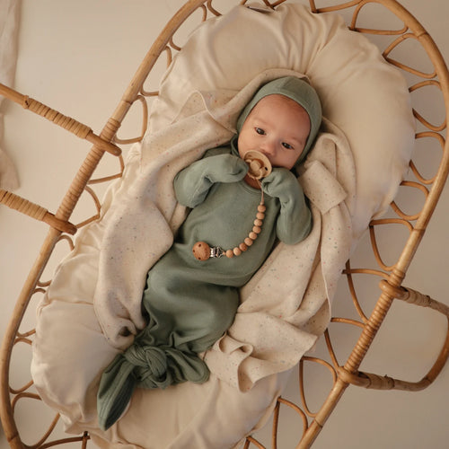 Ribbed Knotted Baby Gown & Beanie in Roman Green